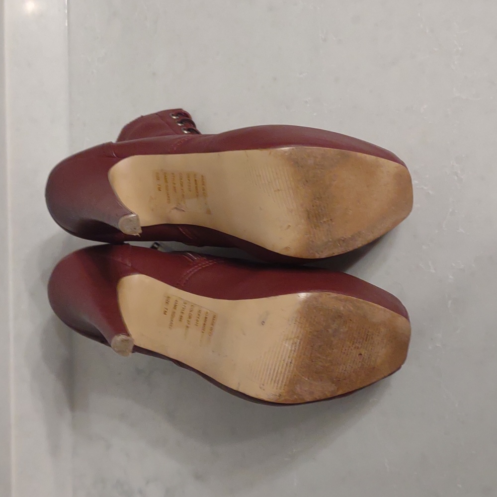 Bakers Women's Squared Burgundy Lace Up Platform Stiletto Pumps Heels Size 7 - Picture 11 of 16